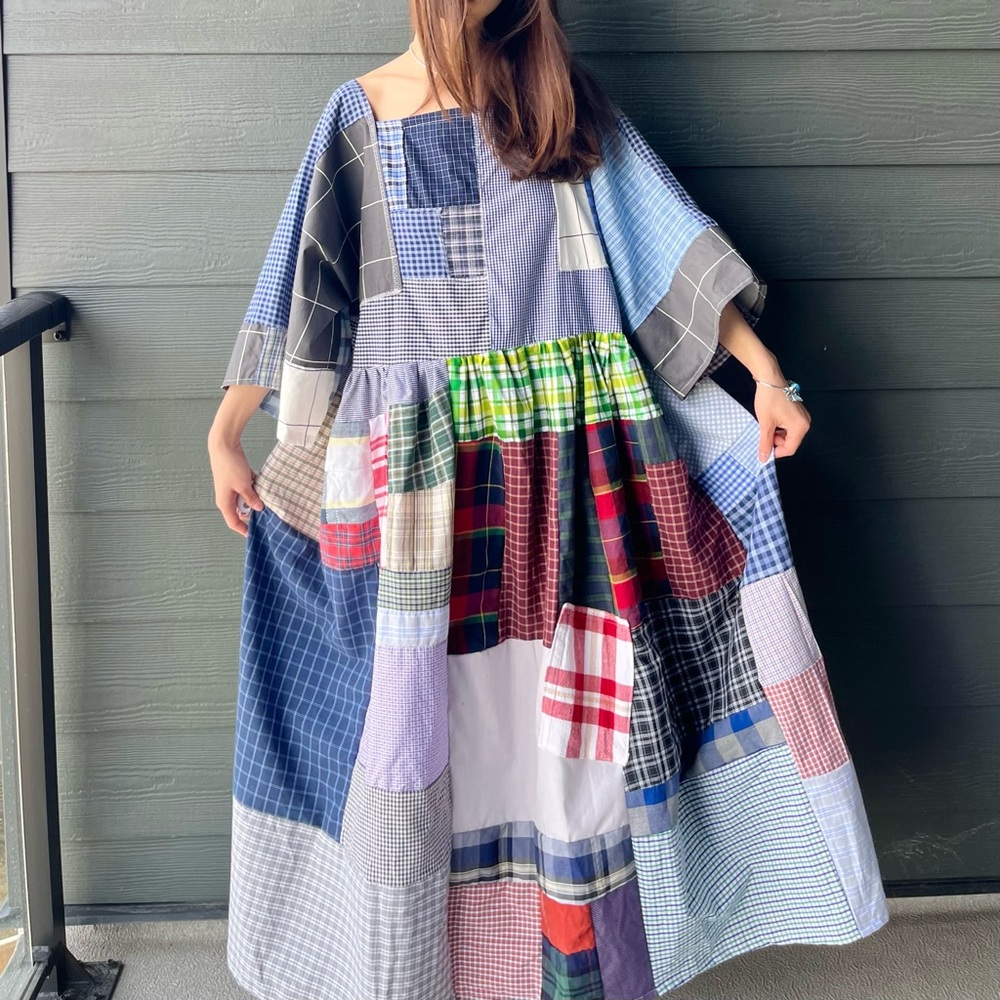 Handmade Quilted Patchwork Plaid Dress SKU 04192 - Picture 7 of 16